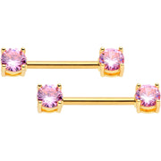 14G 9/16 Pink CZ Gem Gold Tone Barbell Nipple Ring Set