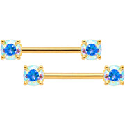 14G 9/16 Aurora CZ Gem Gold Tone Barbell Nipple Ring Set
