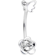 16G 3/8 Clear Gem White Butterfly Flower Curved Eyebrow Ring