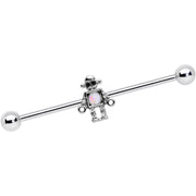 14G White Faux Opal Rock Out Robot Industrial Barbell 38mm