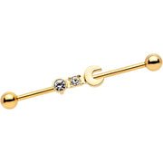 14G Clear Gem Gold Tone Crescent Wrench Industrial Barbell 38mm