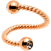 14G 3/8 Clear Gem Rose Gold Tone Twist Spiral Twister Belly Ring