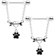 14G Love My Dog Paw Print Dangle Nipple Ring Set