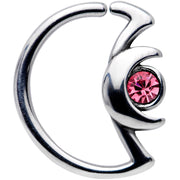 18G 3/8 Pink Gem Crescent Moon Closure Ring