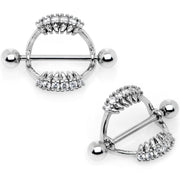 14G 9/16 Clear CZ Gem Scary Fang Halloween Nipple Shield Set