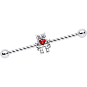 14G Red Gem Heart Valentines Day Robot Industrial Barbell 38mm