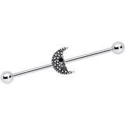 14G Black Gem Night Skull Crescent Moon Industrial Barbell 38mm