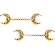 14G Clear Gem Gold Tone Witch Moon Barbell Nipple Ring Set