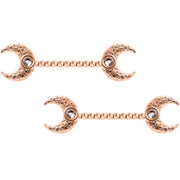 14G Clear Gem Rose Gold Tone Witch Moon Barbell Nipple Ring Set
