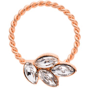 16G 3/8 Clear Gem Rose Gold Tone Leaves Twisted BCR Captive Ring