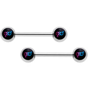14G Pink Purple Blue Bisexual Pride Logo Barbell Nipple Ring Set