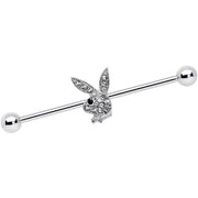 14G Licensed Playboy Bunny Clear Gem Industrial Barbell 38mm