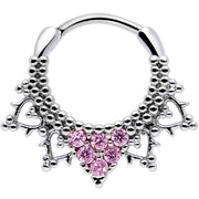16G 3/8 Pink CZ Gem Triangle Ornate Septum Clicker