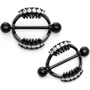 14G 9/16 Clear CZ Gem Black Scary Fang Halloween Nipple Shield Set