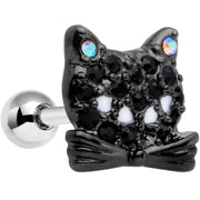 16G 1/4 Black Aurora Gem Crafty Kitty Cat Cartilage Tragus Earring