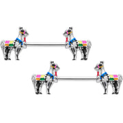 14G 9/16 Colorful Drama Llama Barbell Nipple Ring Set