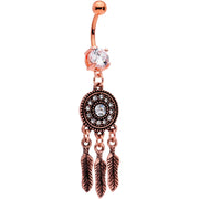 Clear Gem Rose Gold Tone Feather Mandala Dreamcatcher Belly Ring