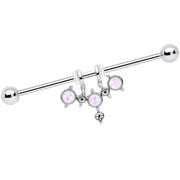 14G White Faux Opal Triad Dangle Industrial Barbell 38mm