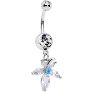 Clear Blue CZ Gem Flower Dangle Belly Ring