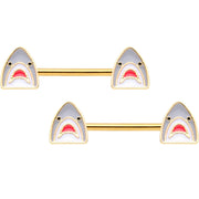 14G 9/16 Gold Tone Shark Attack Barbell Nipple Ring Set