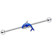 14G Clear Gem Sea Bling Blue Orca Whale Industrial Barbell 38mm
