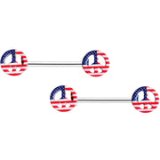 14G 9/16 USA American Flag Peace Sign Barbell Nipple Ring Set