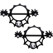 14G 9/16 Clear Gem Black Spider Web Nipple Shield Set