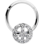 16G 3/8 Clear Gem Retro Peace Sign Hinged Segment Ring