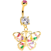 Green Pink Red CZ Gem Gold Tone Spring Butterfly Dangle Belly Ring