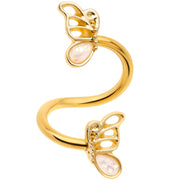 White Faux Opal Gold Tone Butterfly Spiral Twister Belly Ring