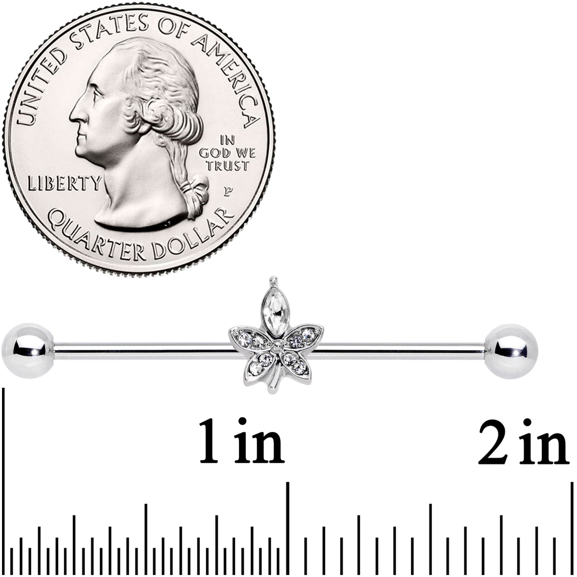 14G Clear Gem Beautiful Flower Industrial Barbell 38mm