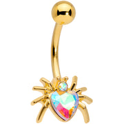 Aurora Gem Gold Tone Sexy Heart Spider Belly Ring