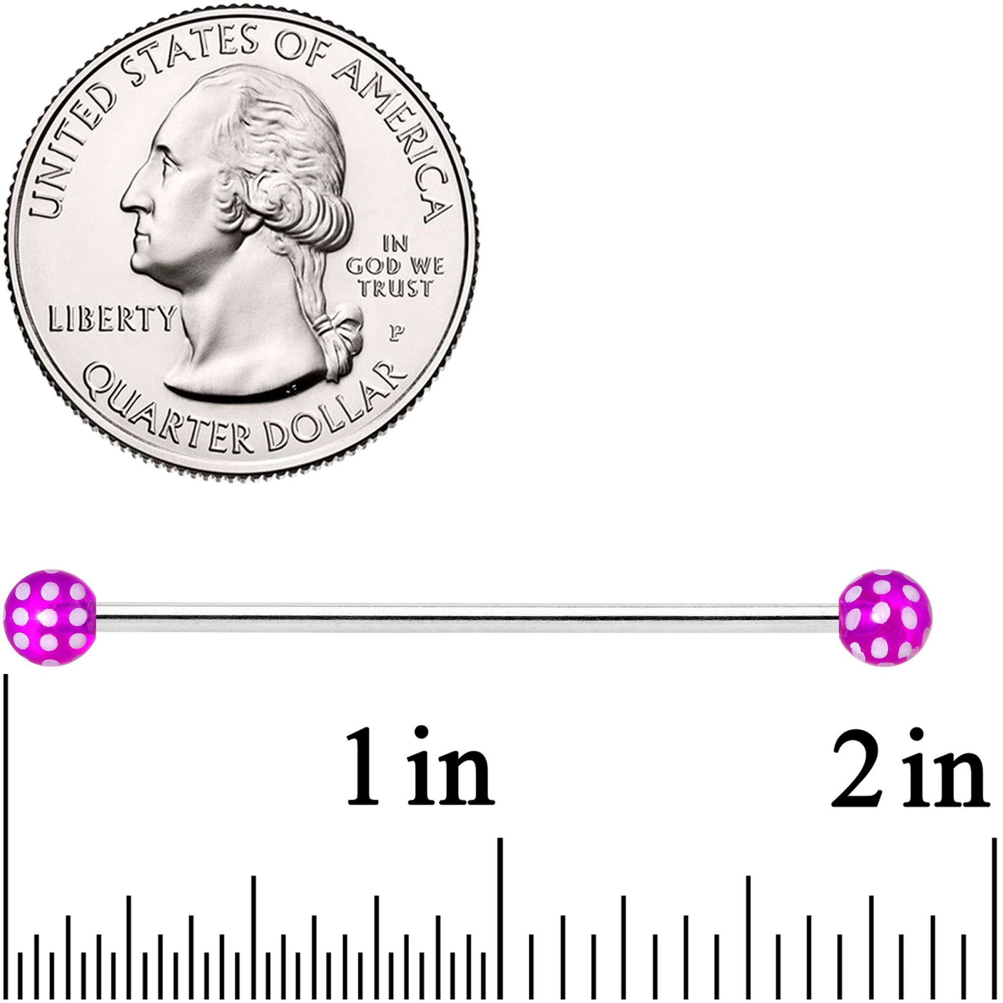 14G Purple White Polka Dot UV Industrial Barbell 38mm