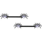 14G 5/8 Clear Gem Black Sexy Heart Spider Barbell Nipple Ring Set