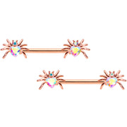 14G 5/8 Aurora Gem Rosy Sexy Heart Spider Barbell Nipple Ring Set