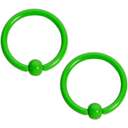 16G 3/8 Green Glow in the Dark BCR Captive Ring Set