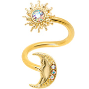 14G 7/16 Aurora Gem Gold Tone Moon Spiral Twister Belly Ring