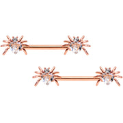 14G 9/16 Clear Gem Rose Gold Tone Heart Spider Nipple Ring Set