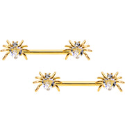 14G 9/16 Clear Gem Gold Tone Heart Spider Nipple Ring Set