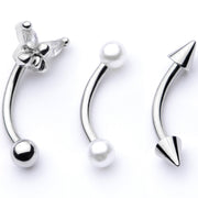 16G 5/16 Clear Gem Butterfly Curved Eyebrow Ring Set of 3
