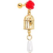 16G 1/4 Red Flower Gold Tone Birdcage Dangle Cartilage Tragus