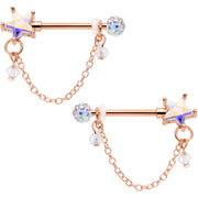 14G 5/8 Aurora Gem Rose Gold Tone Star Dangle Nipple Ring Set