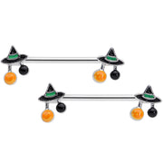 14G 5/8 Trick or Treat Witch Hat Halloween Nipple Ring Set