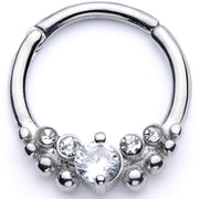 16G 3/8 Clear CZ Gem Classy Circles Hinged Segment Ring