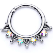 16G 3/8 Aurora CZ Gem Triangles Septum Clicker