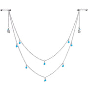 14G 5/8 Blue Gem Moon Star Double Dangle Nipple Chain