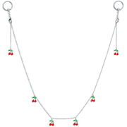 14G 9/16 Clear Gem Red Cherry Captive Ring Dangle Nipple Chain