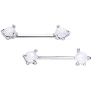 14G 5/8 White Faux Opal Dragon Claw Barbell Nipple Ring Set