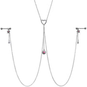 14G 5/8 Pink Gem Sun Heart Star Nipple Chain Necklace