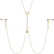14G 5/8 Clear Gem Gold Tone Sun Heart Star Nipple Chain Necklace